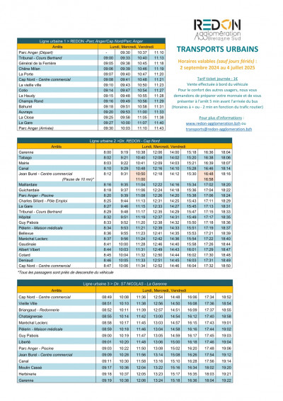 horaires lignes de bus 