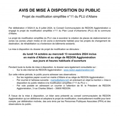 PLU Allaire / avis mise a dispo public