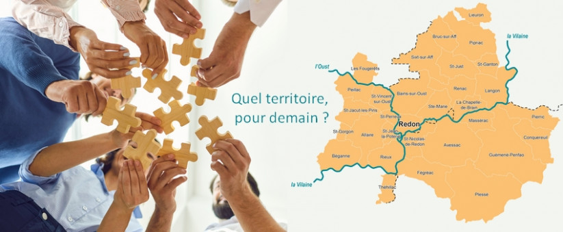 puzzle, mains, carte du Pays de Redon