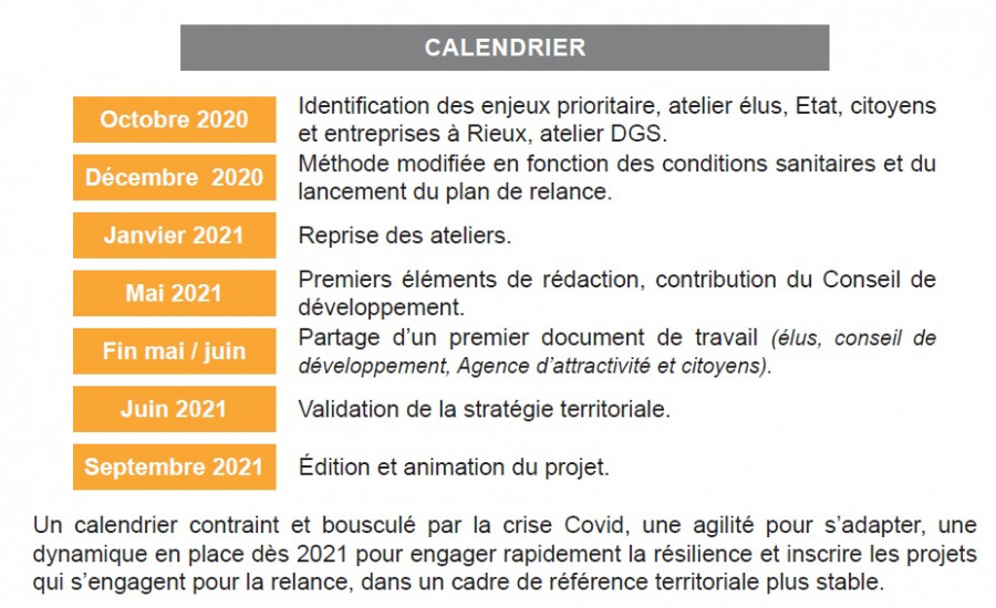 calendrier du projet de territoire