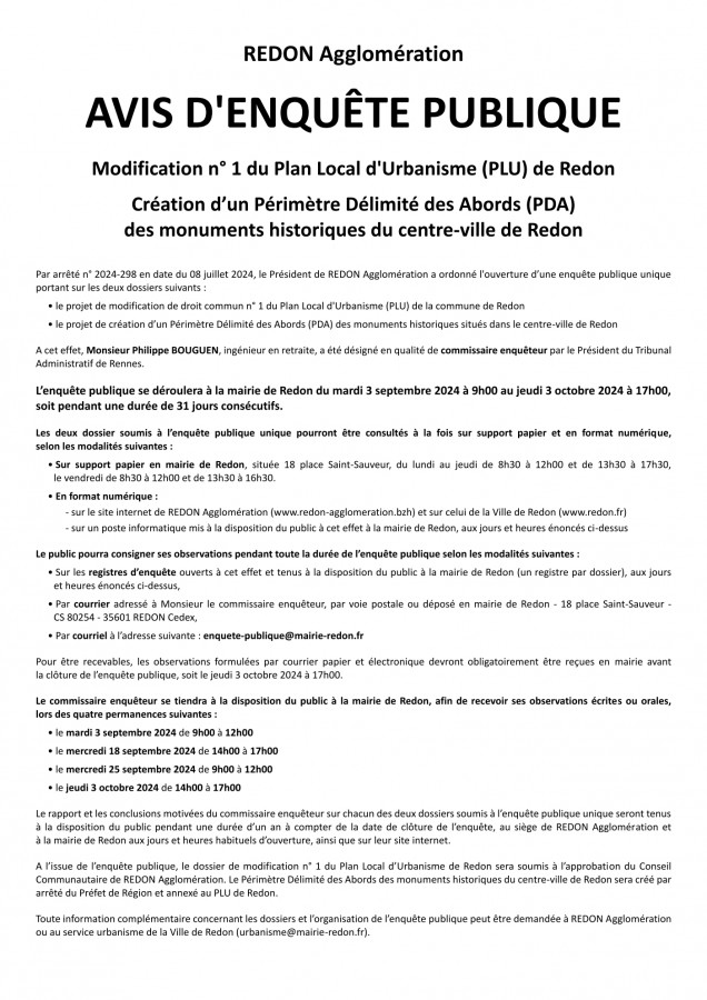 urba - Avis enquête publique Redon - modification n°1