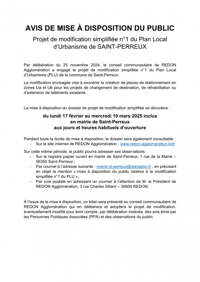 PLU Saint-Perreux - avis mise à disposition du public (2025-02)